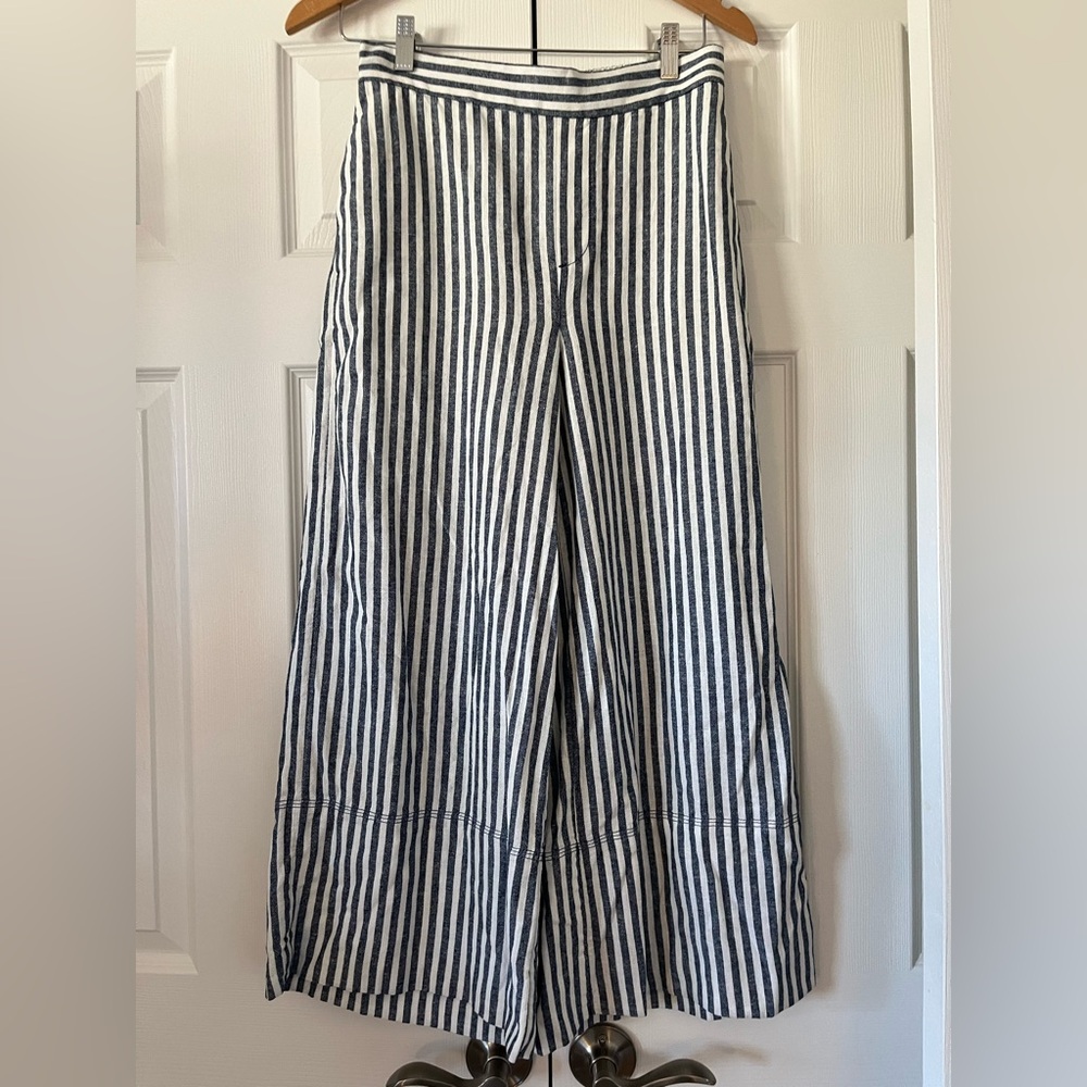 Banana Republic Navy White Striped Linen Blend Crop Pants XS